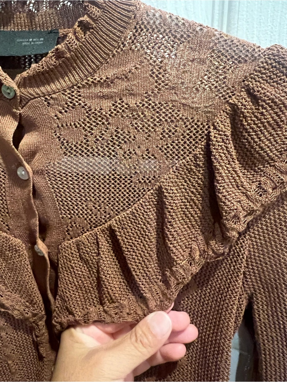 Zara Brown Sheer Ruffle Button-Front Blouse - Picture 7 of 12